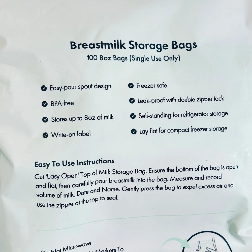 Motif Medical Breastmilk Storage Bags 100 Count 8 oz BPA-Free Leak-Proof 2 packs